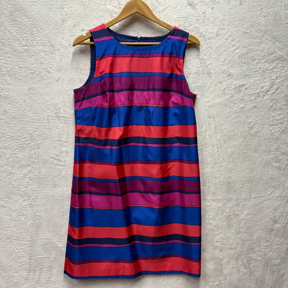 Talbots Sheath Dress Sateen Sleeveless 14P Multicolor Stripe Lined Wedding Guest